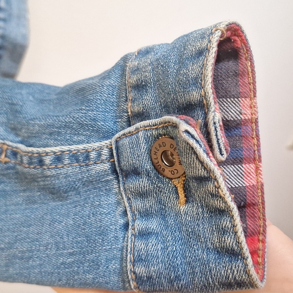 Bullhead Denim Co 90s Jacket Plaid Flannel Inserts Distressed Jean Trucker Sz.S - Picture 6 of 10